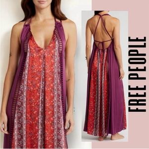Free People Purple & Red Floral Halter Maxi Dress, Sz S